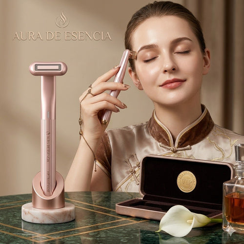 Wand Masajeador Facial 4-en-1 Rotación 360° con Luz LED Roja Microcorriente y Calor Terapéutico